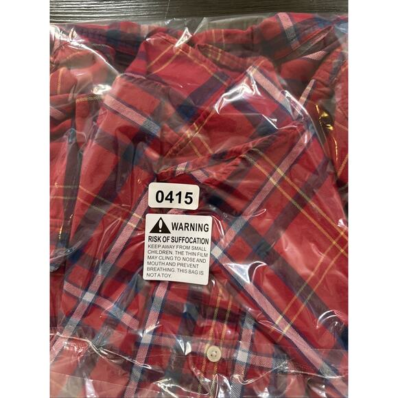 Vintage Old Navy Y2K Retro Grunge Boho Plaid Flannel Red Button Up Pockets XXL - Picture 6 of 7